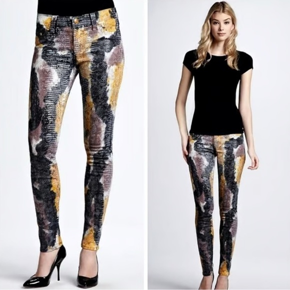 True Religion Womens Halle Metallic Snake Print 3D Skinny Leggings Jeans Size 27 - Picture 1 of 6